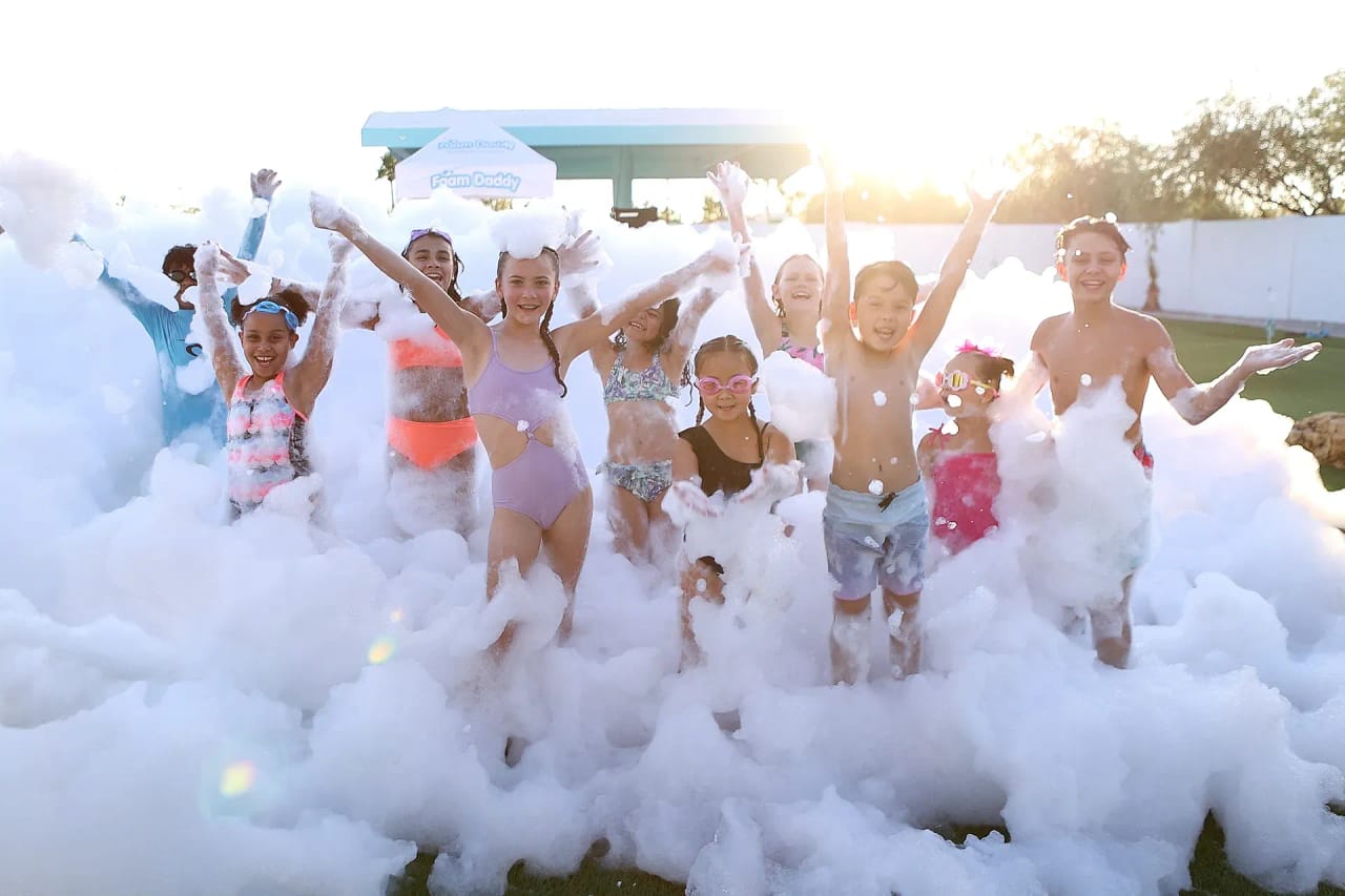 Kids having an amazing time at a Top Tier foam party in Sacramento